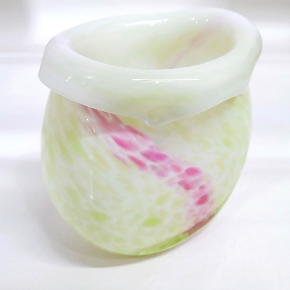 Collectible White, Green, and Pink Swirl Blown Glass Vase